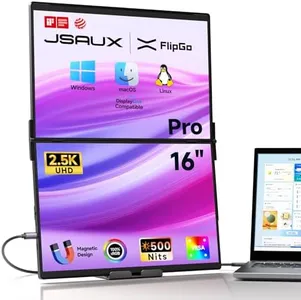 JSAUX FlipGo 16" Pro 2.5K Dual Screen Portable Monitor, Triple Laptop Screen Extender | DisplayLink | HiDPI | One Cable to Dual IPS Screen | Built-in HUB | Magnetic Design for Windows, Linux, MacOS
