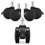 kwmobile Replacement Office Chair Wheels with Brake (Set of 5) - 11mm Stem Wheel Castors with Brakes Casters for Wooden and Hard Floors - Black/Black