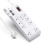 Quick Charge 3.0 Power Strip Surge Protector USB, BESTEK Multi Outlets Plug 8-Outlet 4 USB Charging Ports, 6-Foot Long Flat Angle Plug Heavy Duty Extension Cords, 900 Joule, FCC ETL Listed