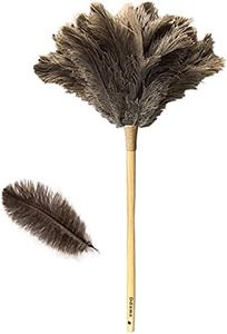 Feather Duster for Home, Feather Duster Fluffy Natural Genuine Ostrich Feathers and Eco-Friendly Reusable Wooden Long Handle Large Ostrich Feather Duster Cleaning for Housewife Brown Length 24" 1Pack