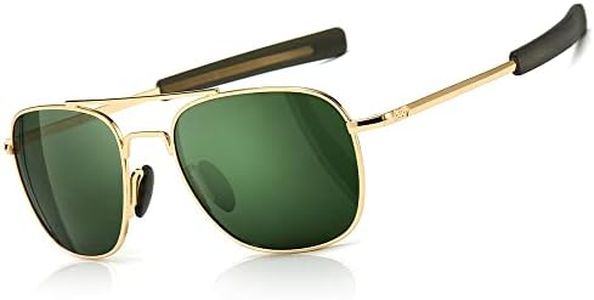 SUNGAIT Men's Military Style Polarized Pilot Aviator Sunglasses - Bayonet Temples (Gold Frame/Green Lens, 55) A285JKLV-AU