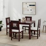 LIZZAWOOD® Solid Pure Sheesham Wood Dining Table 4 Seater Dining Table Set with 4 Cushion Chairs Dinner Table Set for Dinning Room Home Hotel and Office | Dining Set (4 Seater Urben, Mahogany New)