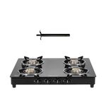 Sunflame Maleo 4 Burner Gas Stove | Space Saving Design | Complimentary Lighter | 2 Medium & 2 Small Brass Burners | 2 Year Product Coverage | Toughened Glass Top | Pan India Presence