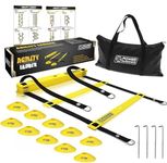 POWER GUIDANCE Agility Ladder (20 Feet) for Speed & Agility Trainning - with 12 Heavy Duty Plastic Rungs, Ground Stakes, Carry Bag & 10 Sports Cones (Yellow)