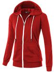 GIVON Basic Lightweight Zip-Up Hoodie Long Sleeve Thin Jacket for Women with Plus Size, Inside Pocket(dcf200)-red, L