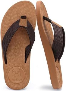 KuaiLu Mens Flip Flops Arch Support Comfortable Waterproof Open Toe Summer Beach Leather Thong Sandals Cushion Slip on Slippers Brown Size 7