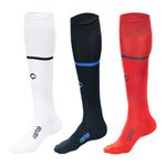 CAPTAIN GOAL SUPER Knee High Men & Women Football socks Soccer Socks Sports Socks (PACK OF 2) (Pack of 3 BLACK&WHITE&RED)