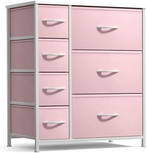 Sorbus Dresser with 7 Drawers - Furniture Storage Chest for Kid’s, Teens, Bedroom, Nursery, Playroom, Clothes, Toys - Steel Frame, Wood Top, Tie-dye Fabric Bins (7-Drawer, Pastel Pink)