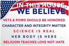 We Believe Lawn Sign 18x12, Veterans and POW's Should Be Honored, Character and Integrity Matters, Science is real, Her Body is Hers, 2-Sided Political Sign w/ Metal H Stake for Outdoor Election 2024, Made in USA