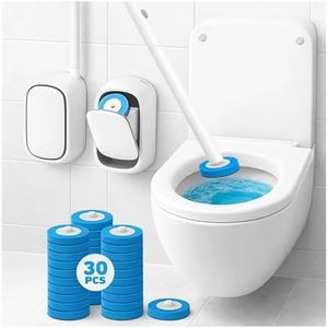 CiLoN Toilet Brush Cleaner Wand - Disposable Toilet Bowl Cleaners Brush Set with 30 Refills, Wall Mounted Disposal Toilet Brush & Holder Set, Toilet Cleaner Bathroom Set, Refillable Toilet Bowl Brush