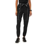 FIGS Winton High Waisted Cargo Jogger Scrub Pants for Women - Black/White, Large - Petite
