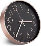 Navaris No Ticking Wall Clock - Contemporary Modern Design Silent Battery Powered Wall Mounted Clock for Kitchen Living Room - Rose Gold/Black