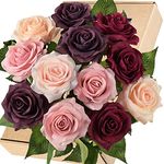 FiveSeasonStuff 12 Stem Real Touch Mix Roses Artificial Flowers Arrangement for Gift Home Wedding Bridal (Rustic Pinks)