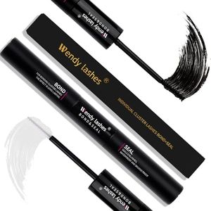 Lash Bond and Seal for Eyelash Cluster: 2 in 1 Glue, DIY, Strong & Flexible Hold, 5ml Black-Bond, 5ml Clear-Seal, Wendy Lashes, ST29-9