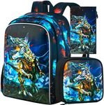 3PCS Kids Backpack for Boys, 16 Inch Dinosaur Water Resistant Preschool Backpacks, Elementary Kindergarten School Bookbag with Lunch Box for Toddler Travel