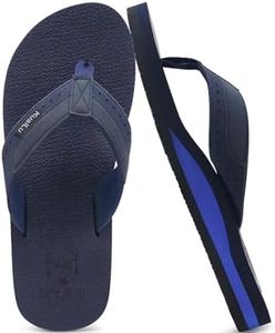 KuaiLu Men's Yoga Mat Leather Flip Flops Thong Sandals with Arch Support Blue Size 9