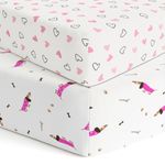 Cotton Baby Crib Fitted Bed Sheets for Cot | Organic Twill Fabric Baby Bedding for New Born, Infants, Toddlers | 48"x24" Pack of 2 | The White Cradle - Pink Hearts & Pink Poodle