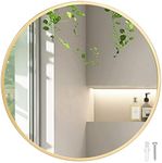 Yezi Home Round Wall Mirror Vanity Bedroom Hanging Decor for Bathroom Makeup Shower Room Gold Metal Framed 70CM Dia