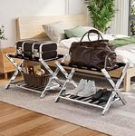 Stainless Steel Folding Luggage Rack for Guest Room Foldable luggage Racks for Suitcase Stand with Nylon Straps, Luggage Stand Double Tiers SS Luggage Holder with Shelf for Bedroom, Hotel, No Assembly Required (Stainless Steel Luggage Rack 2 piece)