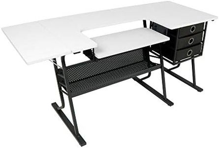Sew Ready Eclipse Hobby Sewing Center Craft Table Sturdy Computer Desk with Drawers in Black/White, 13362