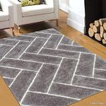 Ishrat Carpet Anti Slip Modern Geometric 3D Thick and Soft Shaggy Fur Rug & Carpet for Living Room 6x6 feet Grey & Ivory