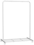 SONGMICS Clothes Rack with Wheels, Clothing Rack for Hanging Clothes, 25.4 mm Metal Garment Rack with Dense Mesh Storage Shelf, 110 lb Load Capacity, 2 Brakes, Cloud White UHSR025W01