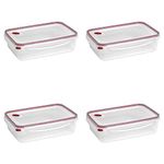 Sterilite Ultra Seal 16-Cup Rectangle See-Through Lid and Base with Red Rocket Accents, 4-Pack