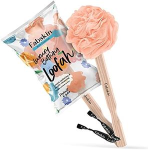 FABSKIN Luxury Back Bathing Loofah With Wooden Handle for Men and Women | Pack of 1 | Loofah For Back Bathing with handle | Back Bathing Loofah Brush | Back Scrubber for Bathing (Peach)