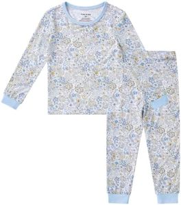 pureborn Toddler Viscose from Bamboo Pajamas Set White Blue Floral 4-5T