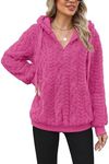 Yanekop Womens Oversized Sherpa Hoodie Christmas Sweaters Half Zip Pullover Fuzzy Winter Sweater Casual Zip Up Outerwear(D Hot Pink,3XL)