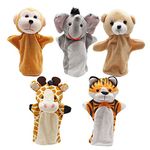 CreepyParty PUPPET, Soft Cotton Animal Hand Puppets Set for Kids, 5 Colorful ZOO Animals, Ages 3+