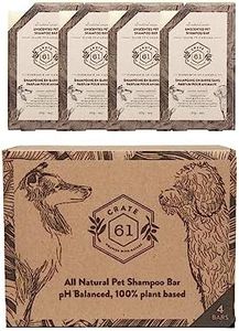 Crate 61 Organics, Unscented 4-Pack, All Natural Cold Process Pet Dog Shampoo Bar. pH Balanced, 100% Plant Based. Plastic Free (Unscented)