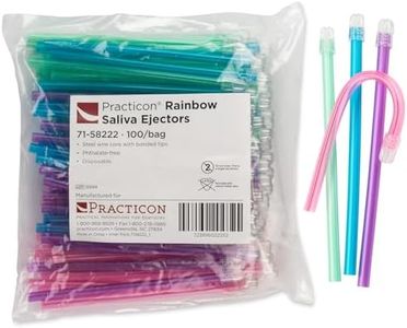 Practicon Rainbow Disposable Saliva Ejectors, 4 Assorted Bright Colors, Dental Evacuation Suction Tips, 100 Pack