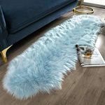 Ashler Soft Faux Sheepskin Fur Chair Couch Cover Area Rug for Bedroom Floor Sofa Living Room 2 x 6 ft Sheepskin Light Blue