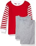 Marky G Apparel Baby Long Sleeve Round Neck Pajama Top (Pack of 3), Red-whitestripe/Heather/Heather, 18 Months