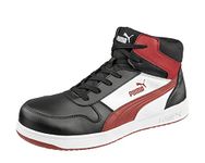 PUMA Safety Frontcourse Mid S3 ESD FO HRO SR Unisex Safety Shoes Non-Slip Metal-Free Fibreglass Cap, Black / White / Red, 8 UK