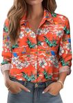 Zeagoo Dress Shirts for Women Long Sleeve Button Down Blouse Hawaiian Floral Tops V Neck Collared Shirts Summer Outfit