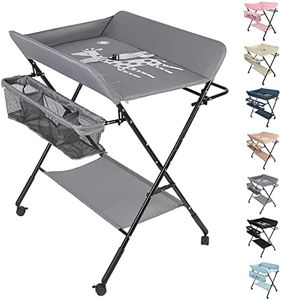 Mueble Cambiador Bebe Plegable y Portátil, Cambiador con 4 Ruedas, Patrón de Jirafa, Ajuste de Altura, 80 * 66 * 92-98cm (A-gris)