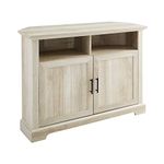 Walker Edison Furniture Company Modern Farmhouse Grooved Wood Stand with Cabinet Doors for TV's