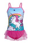 Jurebecia Girls One Piece Unicorn Swimsuit Ruffle Sleeve Swimwear Swimming Suits Beach Bathing Suit 5-6 Years