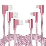 iPhone Charger 10 ft 90 Degree 3 Pack MFi Certified Right Angle Lightning Cable Braided Elbow Charging Cable for iPhone 13 12 11 Pro X XS XR 8 Plus 7 6 5(Rose Gold,10 Foot)