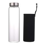 Sunkey 1 Liter Glass Water Bottle Wide Mouth with Neoprene Sleeve Bpa Free Reusable Clear Borosilicate Glass Stainless Lid