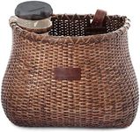 Warners Wheels Bike Basket Front for Women's Cruiser with Coffee Cup Holder, Handmade Woven Bicycle Basket mounts to Front Handlebars of Beach Cruisers or Scooters with Vegan Leather Straps