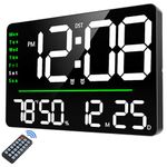CBK Digital Alarm Wall Clock 16" Large with Remote Control, Auto/Custom Dimmer,Temp,Humidity,Dual Alarms, Living Room Décor Gift for Elderly (Big Square Wall Clock)