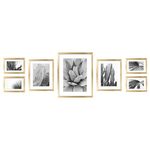 ArtbyHannah 7 Pack Gold Gallery Wall Picture Frames Sets with Decorative Botanical Art Prints for Photo Frame Collages for Home Decoration, Multiple Sizes 11x14x1, 8x10x2, 5x7x4