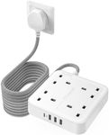 LENCENT 5M Extension Lead with USB C Port (3250W 13A), 4 Way Outlets Power Strip with 1 USB-C and 3 USB Slots, Multi Power Plug Extension with 5M Braided Extension Cord for Home Office- White