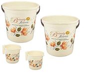 Hevea Plastic Bathroom Bucket 20 Liters & Mug1L with New Flower Printed Set of 2 (Brown)