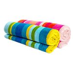 Caldimore Multicolour Cabana Stripe Beach Towel - 100% COTTON - Pack of 2 BLUE & PINK (MIX) - 70cm x 150cm