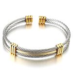 COOLSTEELANDBEYOND Men Women Stainless Steel Twisted Cable Adjustable Cuff Bangle Bracelet Gold Silver Two-tone(CA)