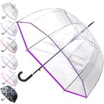 COLLAR AND CUFFS LONDON - Rare Automatic Clear Umbrella - Windproof - Extra Strong - StormDefender Panoramic - Dome - Engineered to Combat Inversion Damage - Fiberglass Ribs - Purple Trim - Men Women